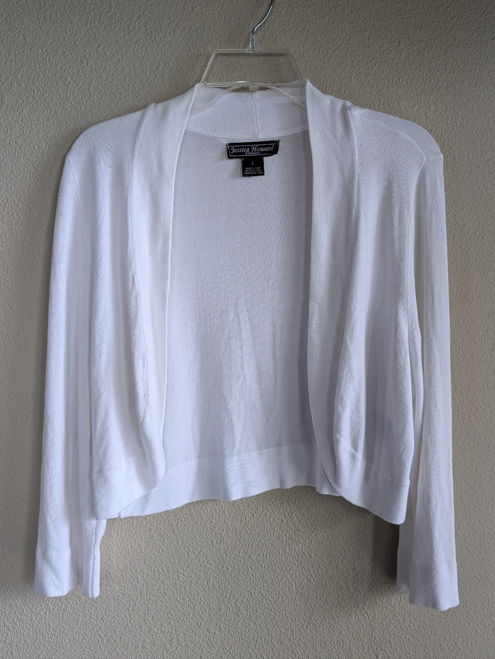Jessica Howard Size Large White Open-Front Cropped Cardigan